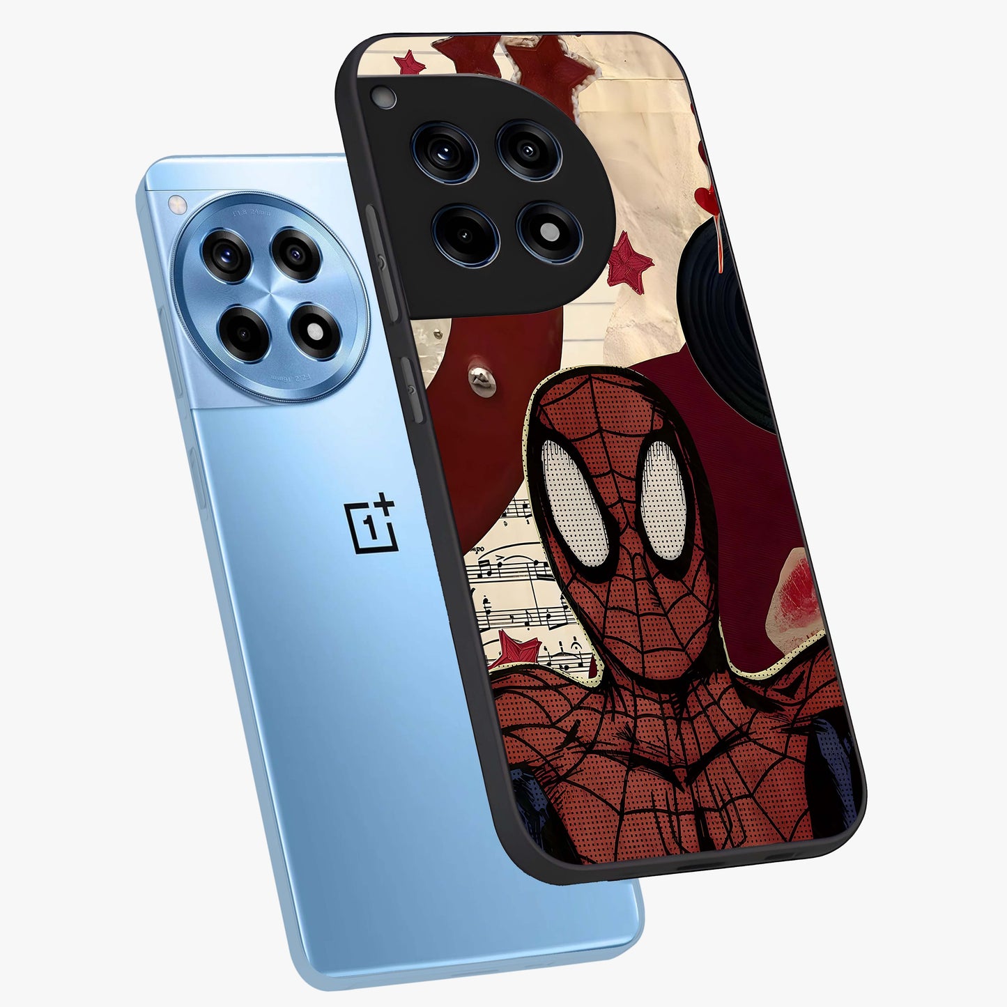 Web Warrior Vibes Glass Case for 1+12R angled mockup showcasing glossy finish and bold comic style detailing