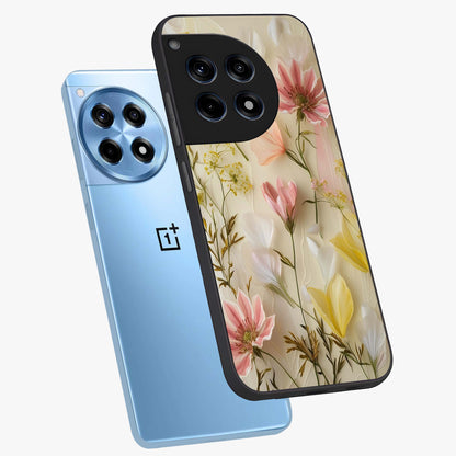 Whispering Petal Harmony Glass Case for 1+12R angled mockup showcasing glossy finish and delicate bloom detailing