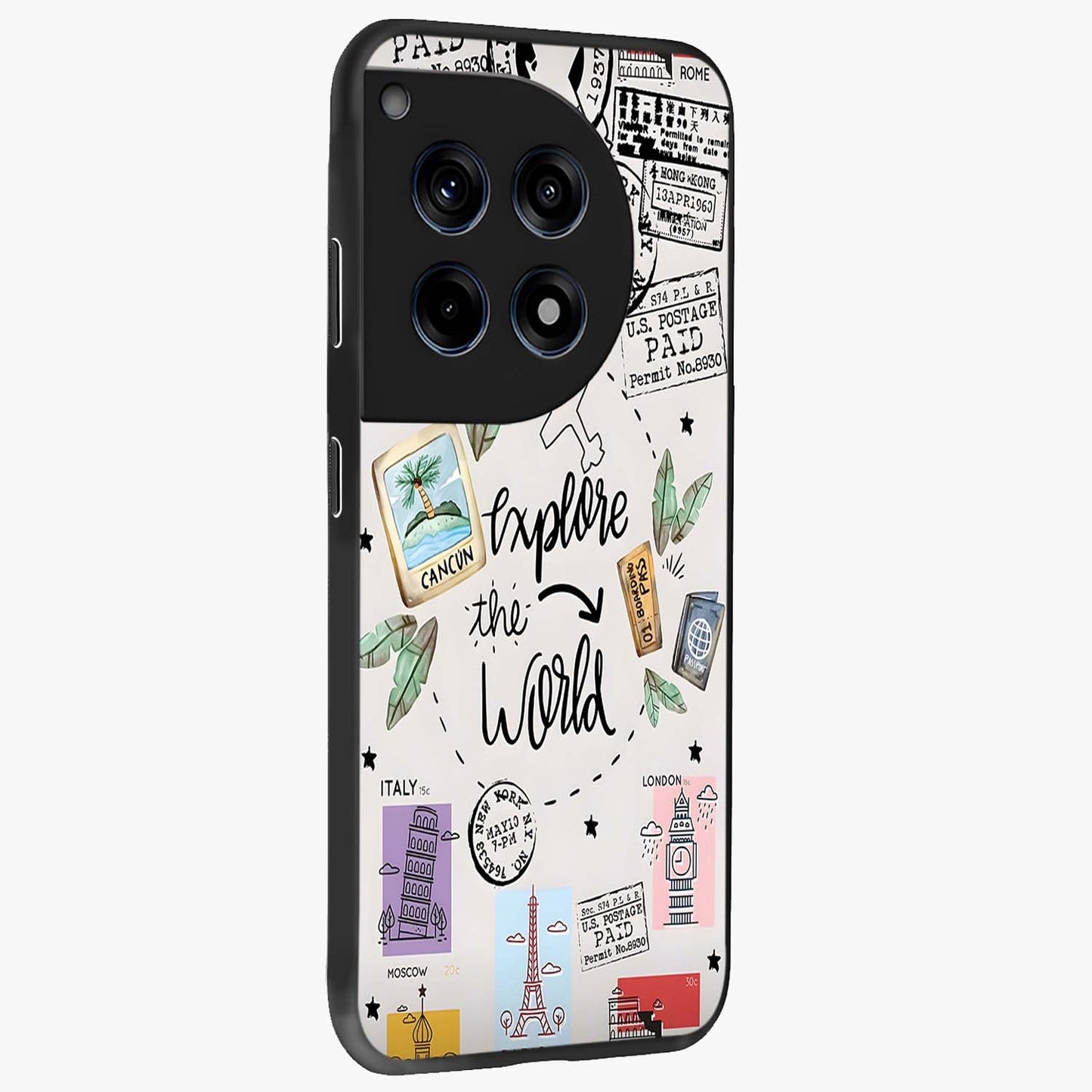 Adventure Awaits Art Glass Case for 1+12R side perspective highlighting motivational travel graphic details