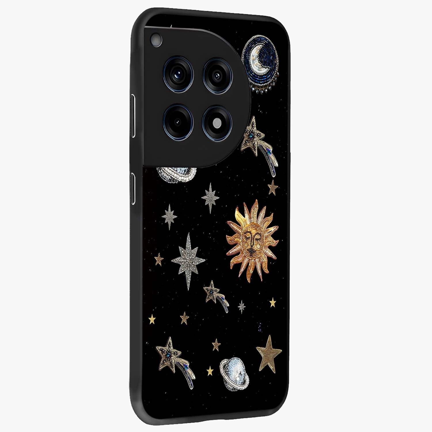Beaded Cosmic Dreams Glass Case for 1+12R side perspective highlighting intricate beaded cosmic textures