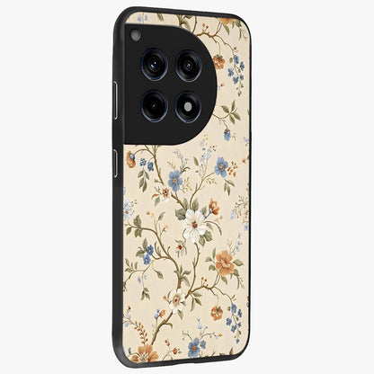 Beige Vintage Flower Glass Case for 1+12R side perspective highlighting subtle tones and premium floral detailing