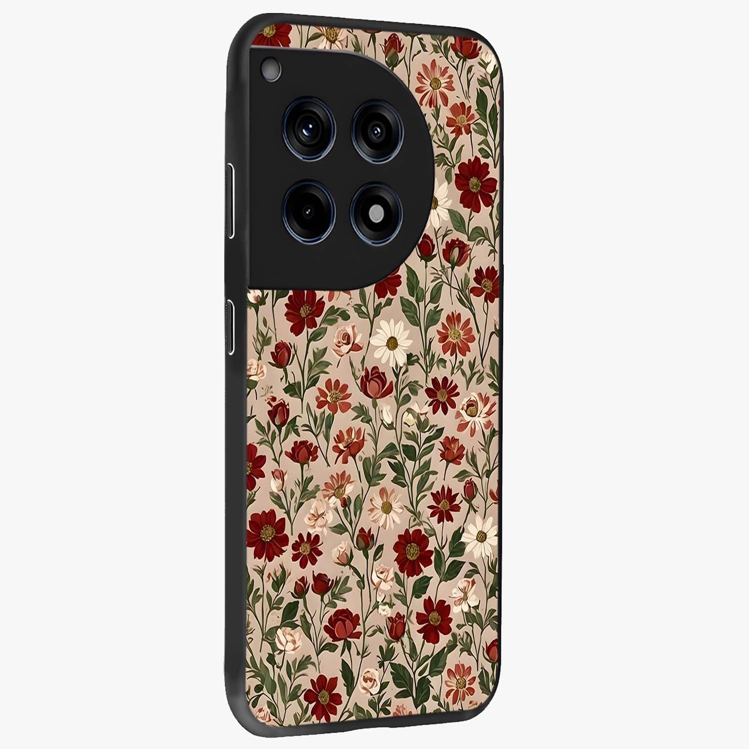 Biege Flower With Leaf Glass Case for 1+12R side perspective highlighting subtle tones and elegant flower texture