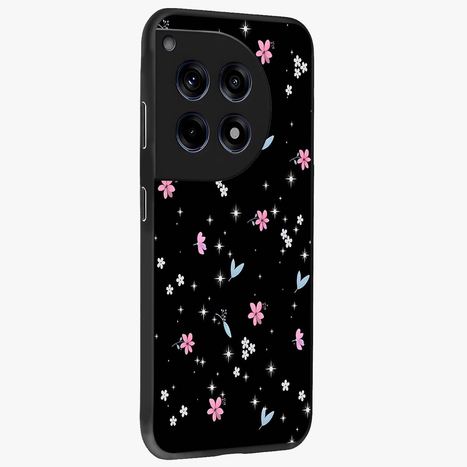 Black Aesthetic Wallpapers Glass Case for 1+12R side perspective highlighting sleek edges and premium dark design