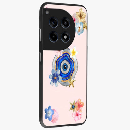 Blossom Evil Charm Glass Case for 1+12R side perspective highlighting delicate blossom detailing and bold symbol contrast