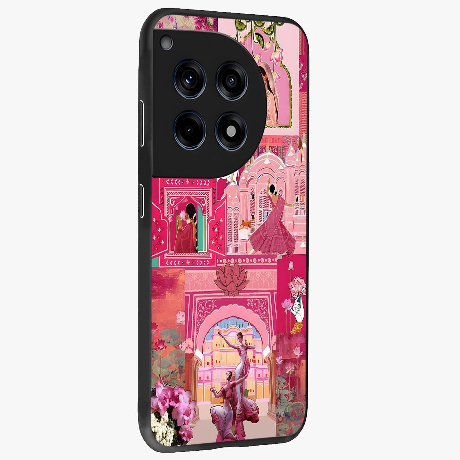 Blossoms of Rajasthan Glass Case for 1+12R side perspective highlighting intricate heritage detailing and bold colors