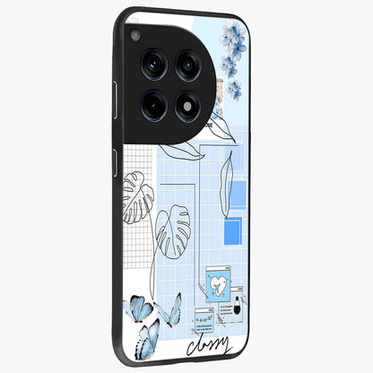 Blue Aesthetic Flower Glass Case for 1+12R side perspective highlighting calming blue tones and premium detailing