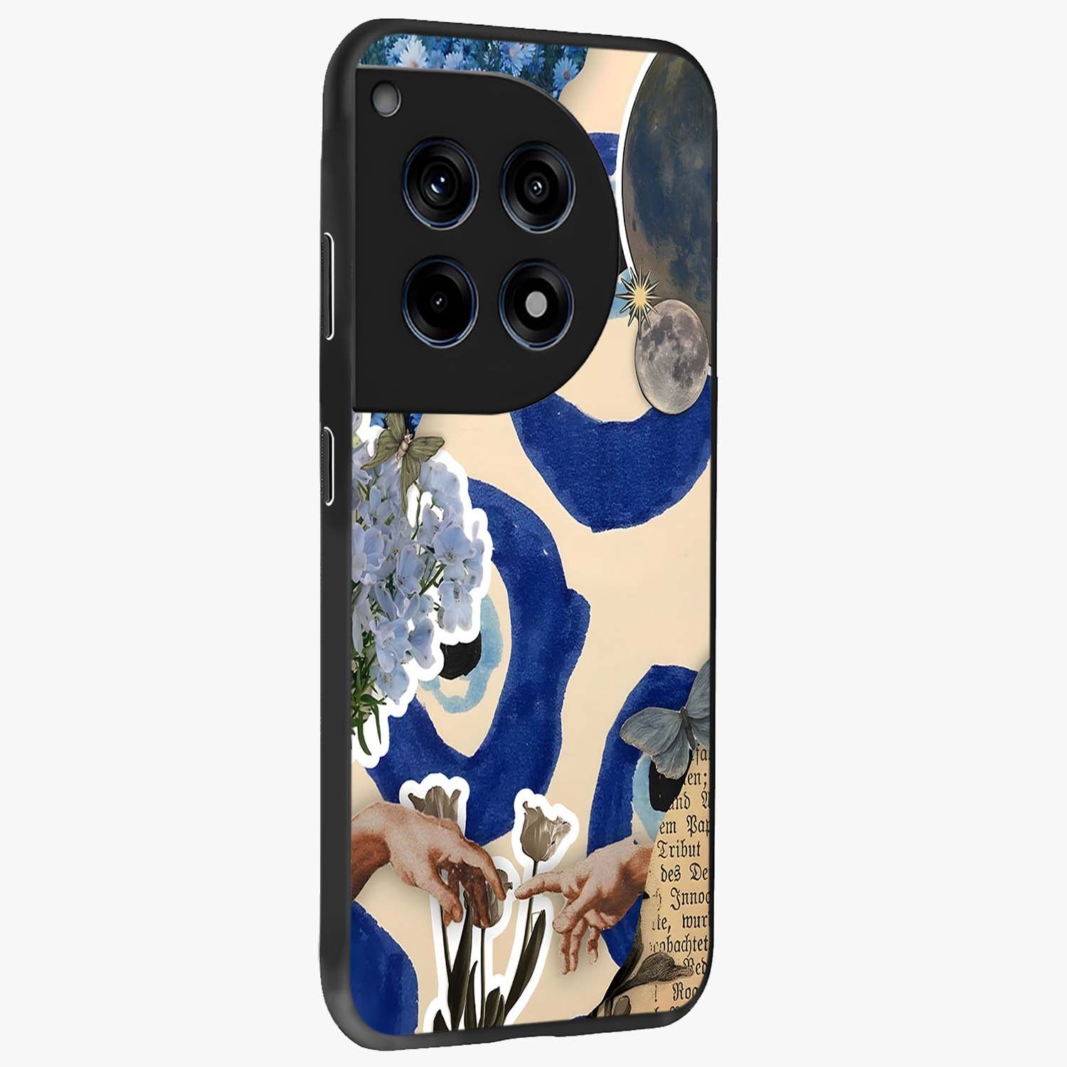 Blue Evil Divine Glass Case for 1+12R side perspective highlighting protective charm detailing and smooth premium edges