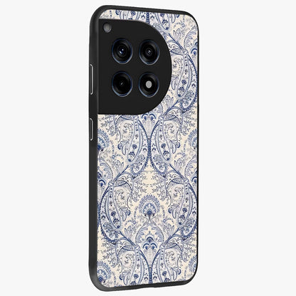 Blue Paisley Bloom Glass Case for 1+12R side perspective highlighting elegant paisley textures and premium build