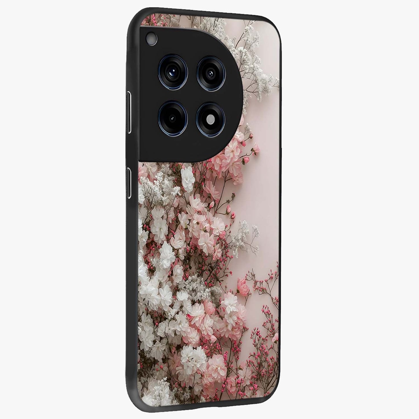 Blush Blossom Cloud Glass Case for 1+12R side perspective highlighting airy blush detailing and premium build