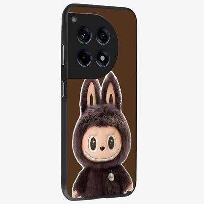 Brown Labubu Design Glass Case for 1+12R side perspective highlighting charming character detailing and smooth edges