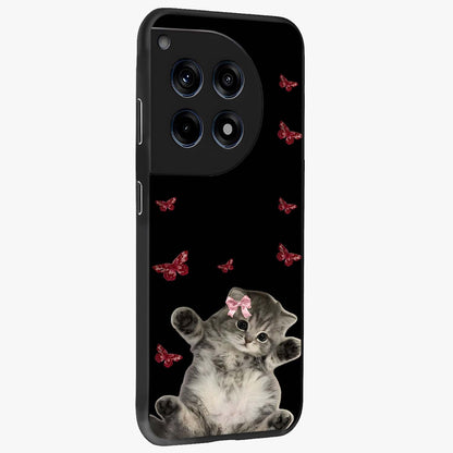 Butterfly Cat Bliss Glass Case for 1+12R side perspective highlighting delicate butterfly detailing and smooth edges