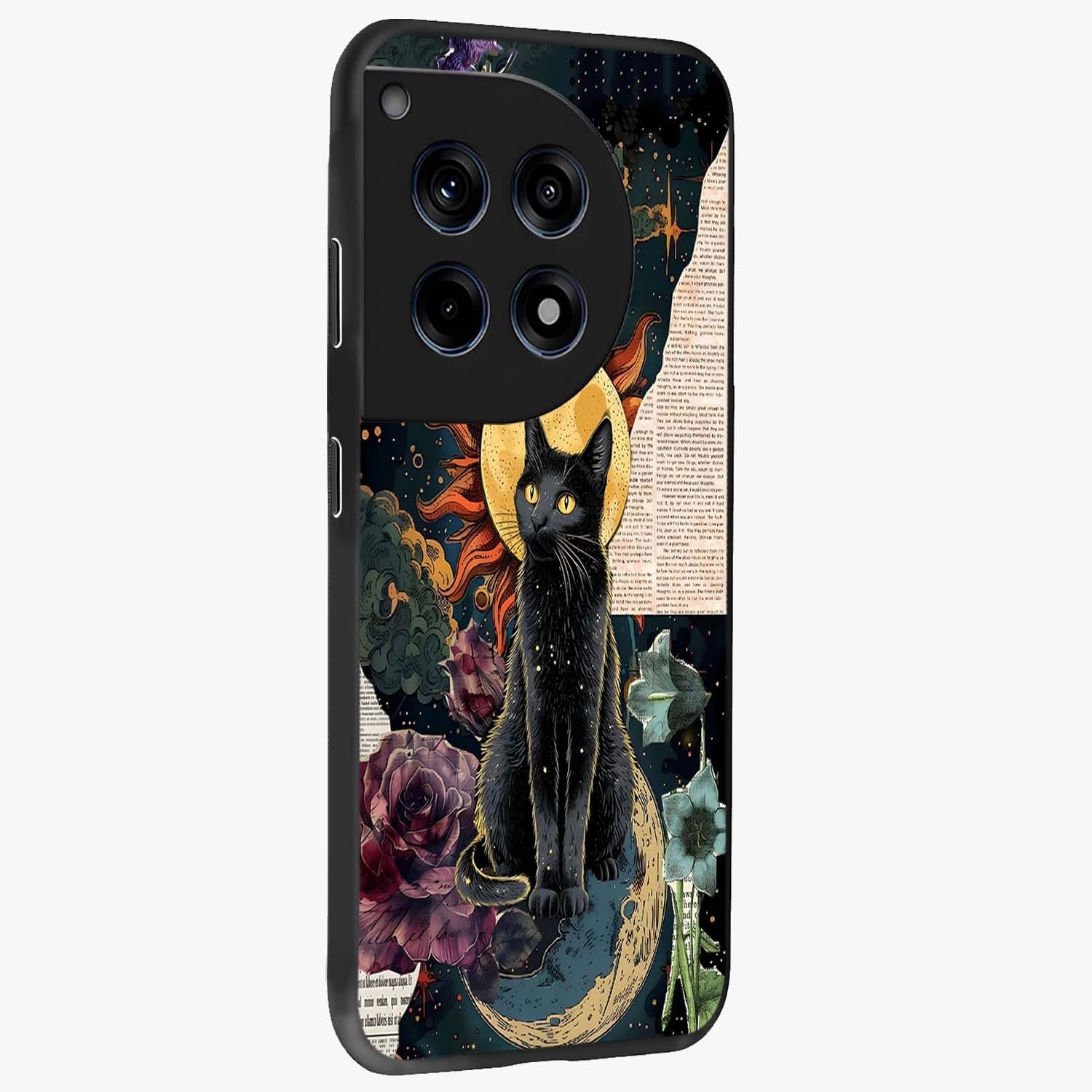 Celestial Black Cat Glass Case for 1+12R side perspective highlighting dark cosmic tones and premium edges