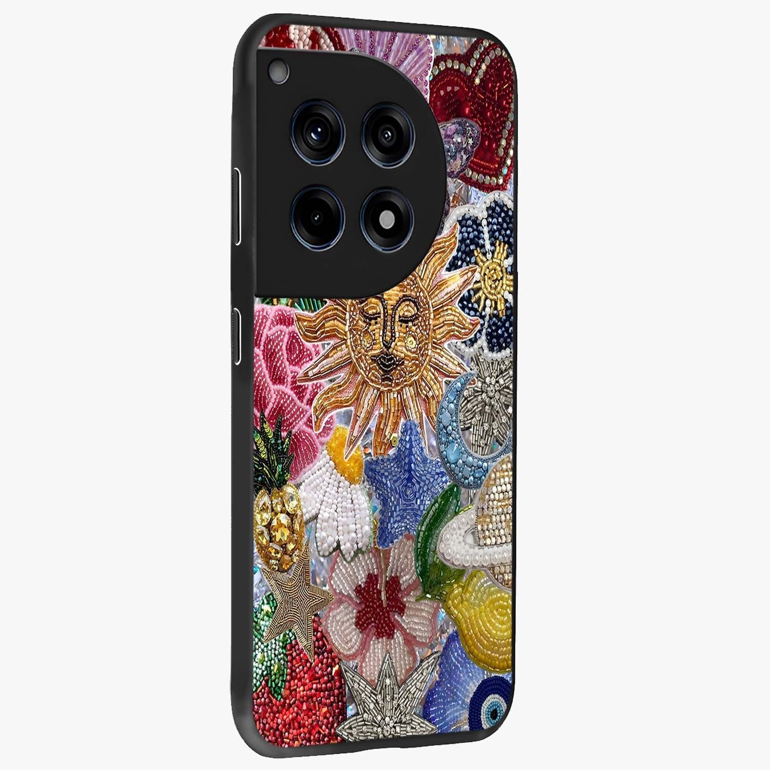 Celestial Floral and Playful Glass Case for 1+12R side perspective highlighting playful bloom textures and smooth edges