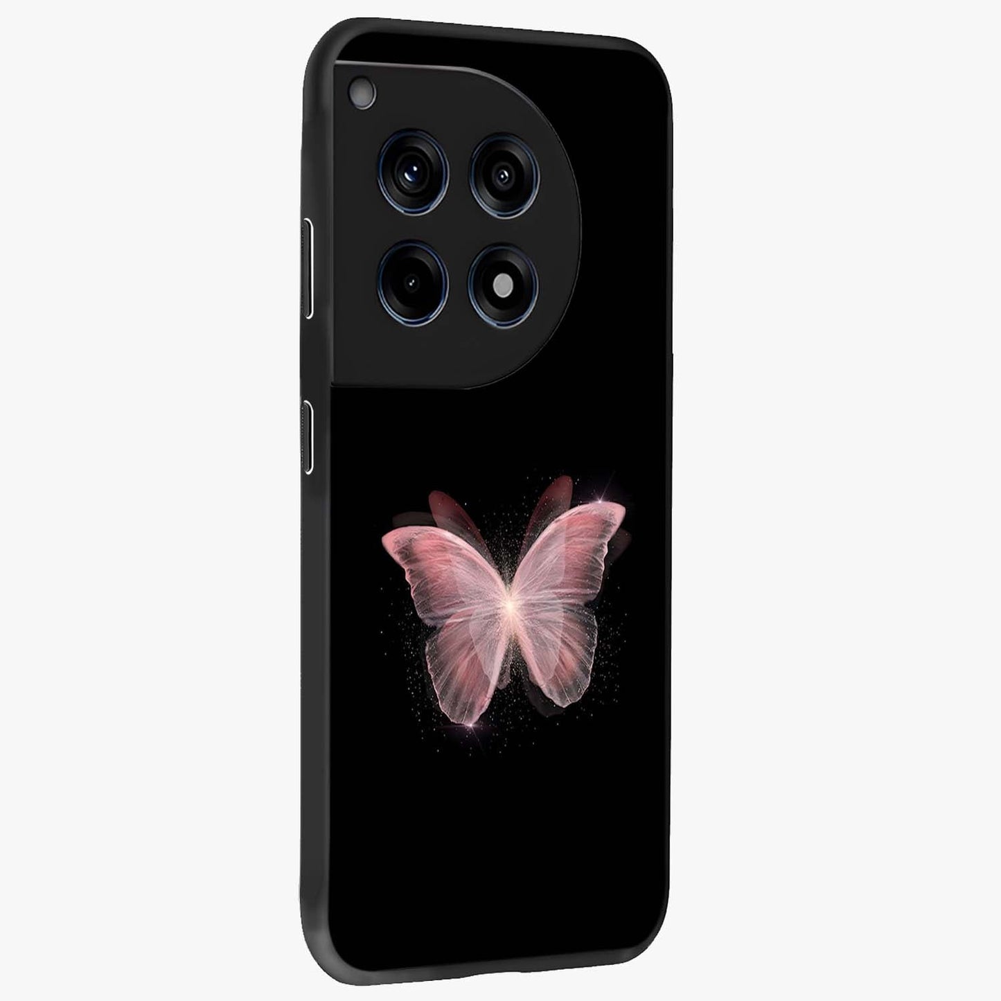 Celestial Wings Butterfly Glass Case for 1+12R side perspective highlighting intricate butterfly textures and smooth edges
