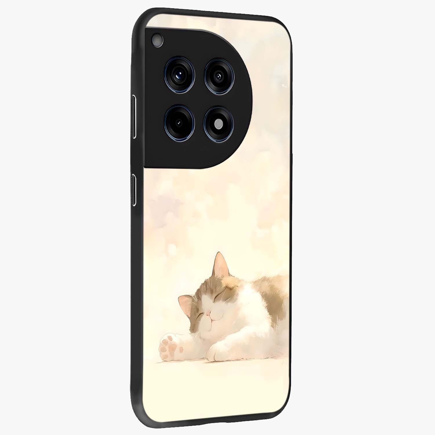 Cloud Nap Cat Glass Case for 1+12R side perspective highlighting charming feline details and premium edge finish