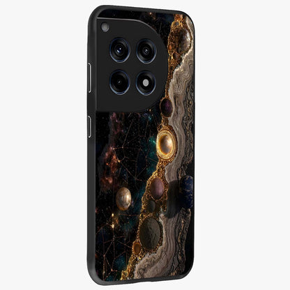Cosmic Gold Path Glass Case for 1+12R side perspective highlighting premium metallic detailing and sleek edges