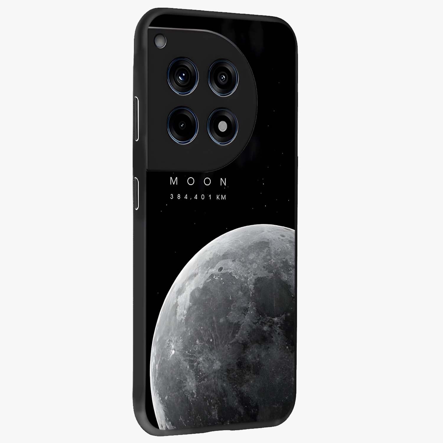 Cosmic Moon Glow Glass Case for 1+12R side perspective highlighting radiant moon detailing and smooth premium finish