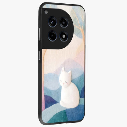 Cotton Dream Cat Glass Case for 1+12R side perspective highlighting cute feline details and smooth premium edges