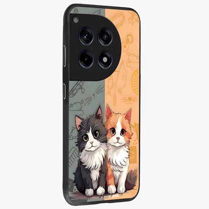 Cozy Cat Duo Glass Case for 1+12R side perspective highlighting playful cat detailing and sleek edges