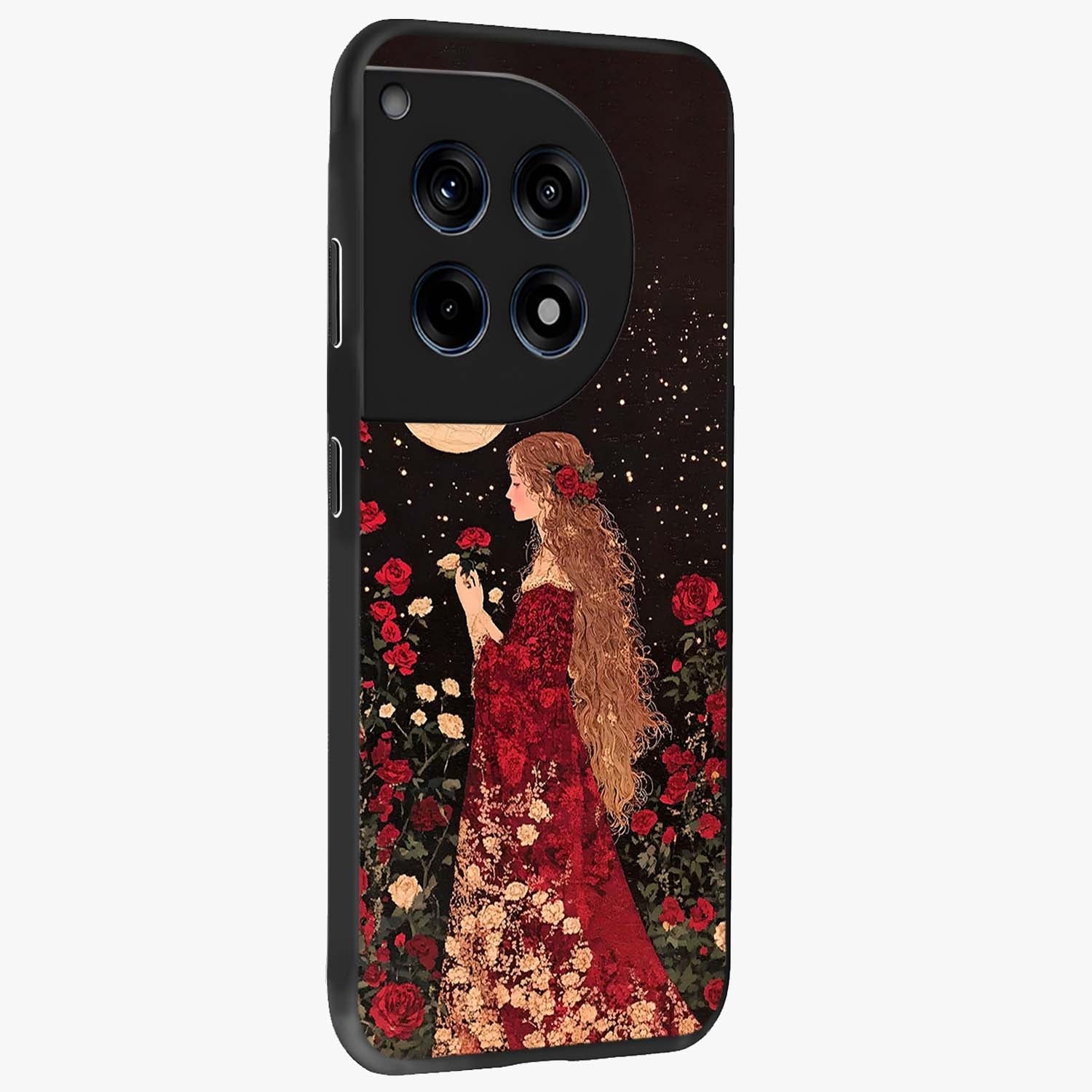 Crimson Dreams Glass Case for 1+12R side perspective highlighting vibrant tones and premium edge detailing