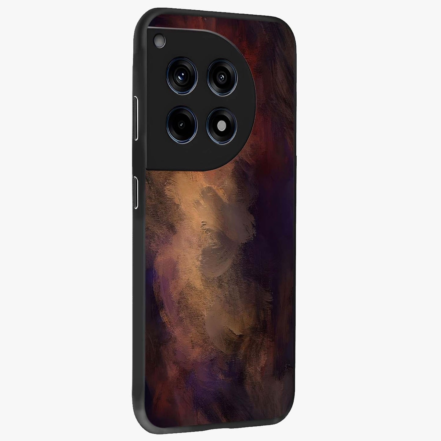 Crimson Dusk Whirl Glass Case for 1+12R side perspective highlighting fluid red textures and sleek build