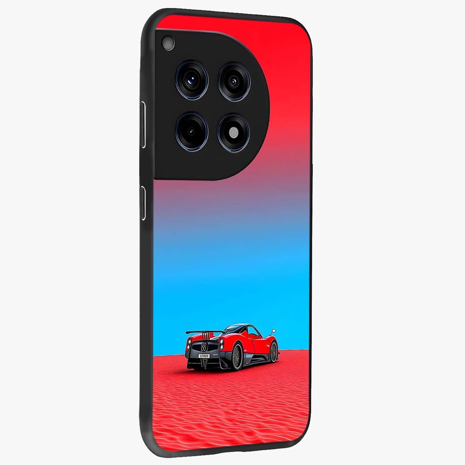 Crimson Speed Mirage Glass Case for 1+12R side perspective highlighting smooth aerodynamic design and premium edges