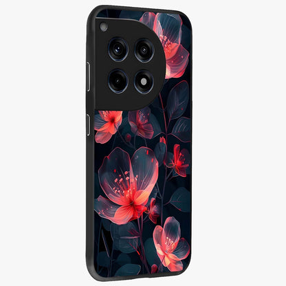 Dark Shade of Flower Glass Case for 1+12R side perspective highlighting elegant dark floral textures and sleek build