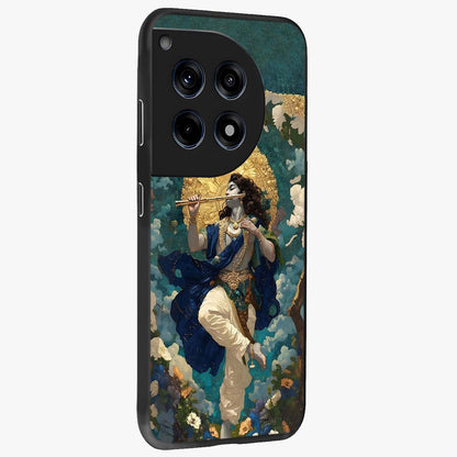 Divine Krishna Art Glass Case for 1+12R side perspective highlighting intricate divine illustration and premium edges