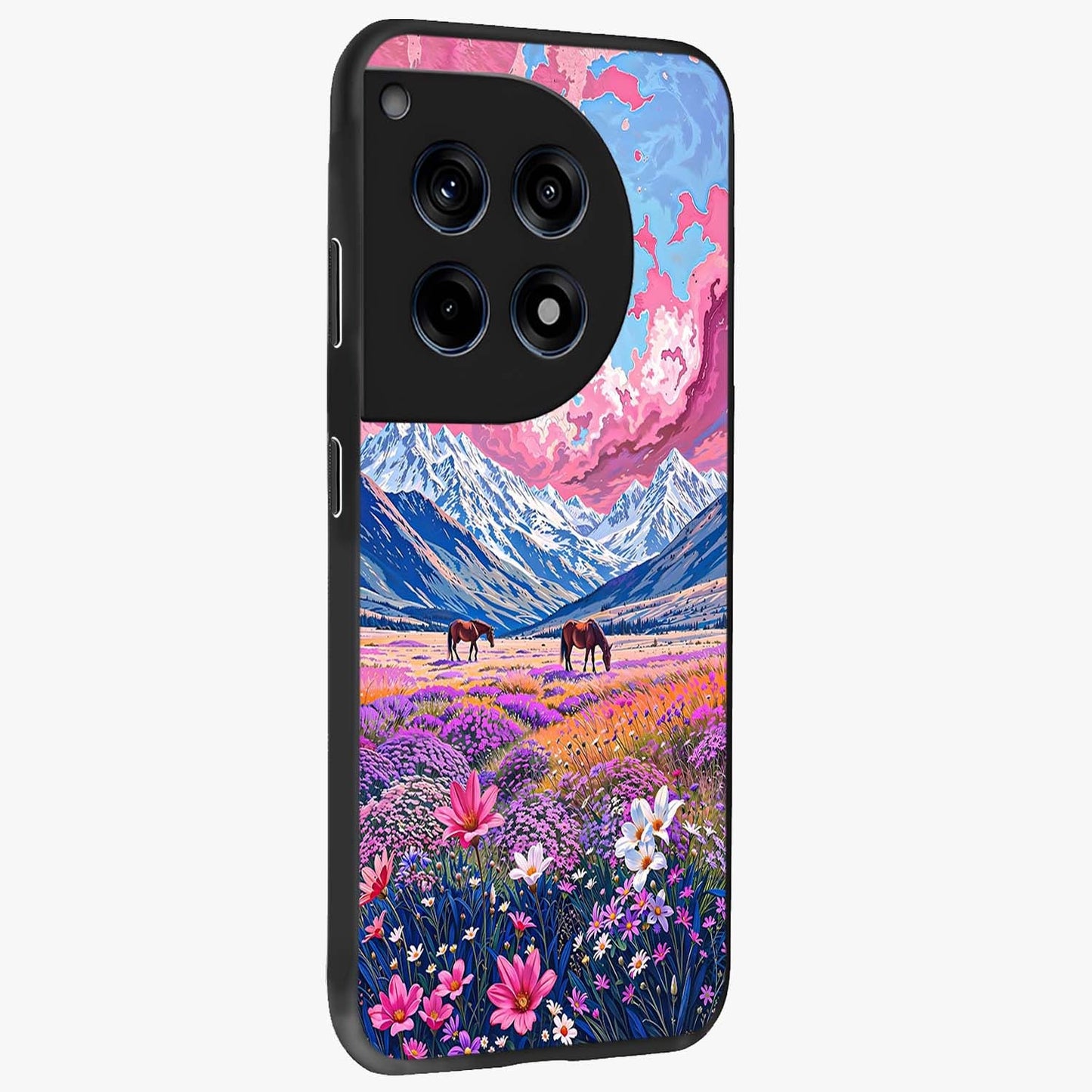 Dreamy Floral Pastures Glass Case for 1+12R side perspective highlighting calming floral detailing and sleek build