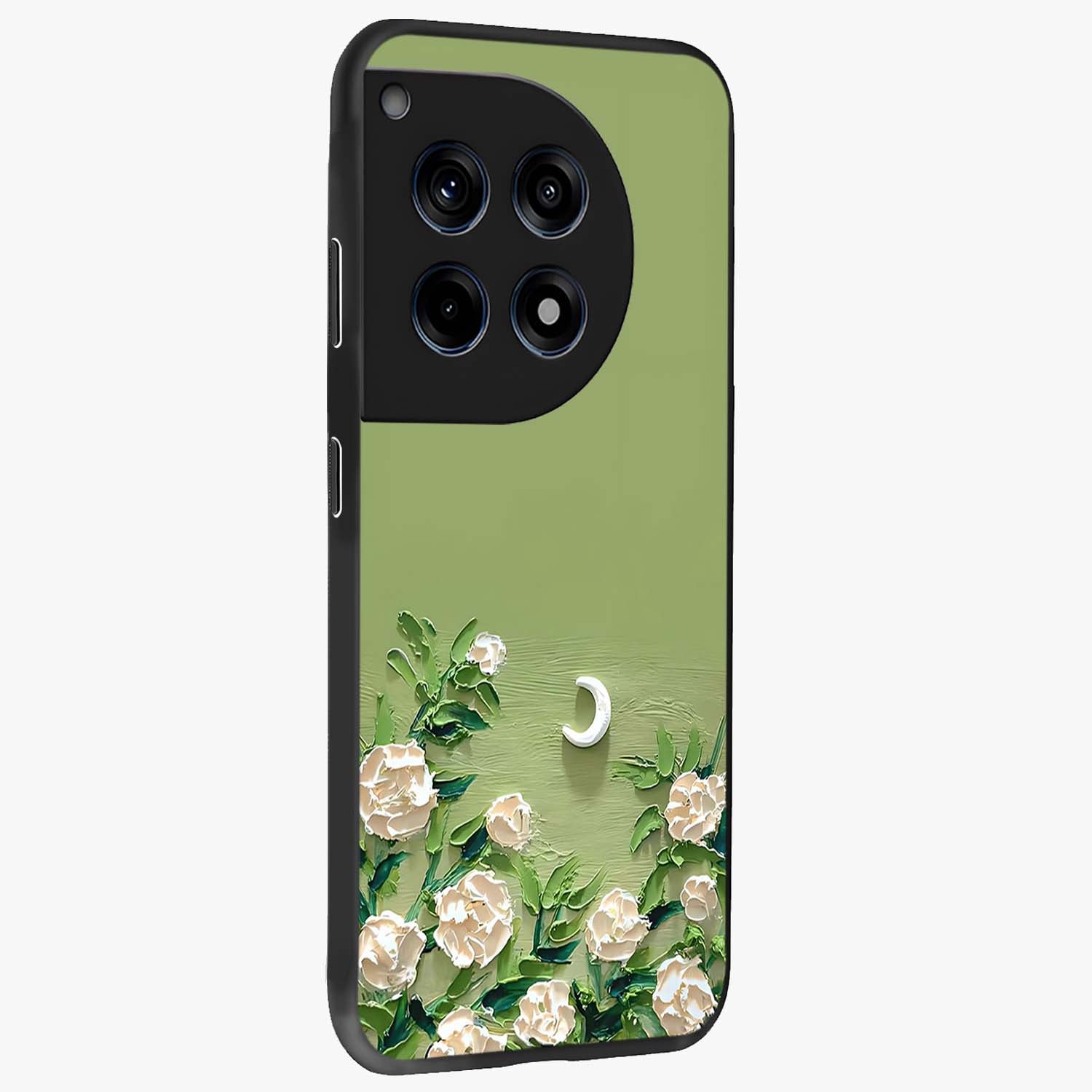Emerald Bloom Calm Glass Case for 1+12R side perspective highlighting delicate bloom detailing and smooth edges