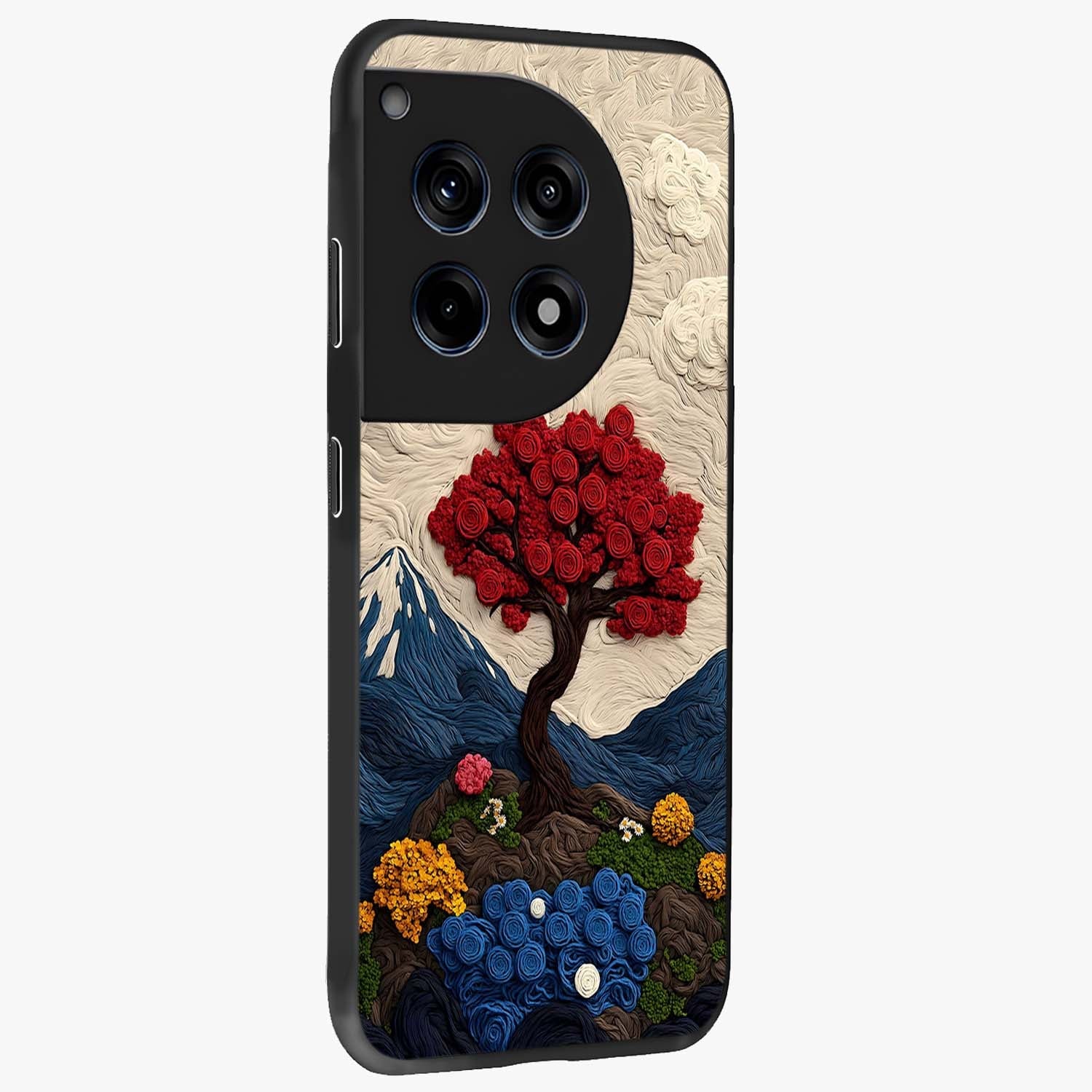 Eternal Nature Tapestry Glass Case for 1+12R side perspective highlighting woven texture design and premium edge finish