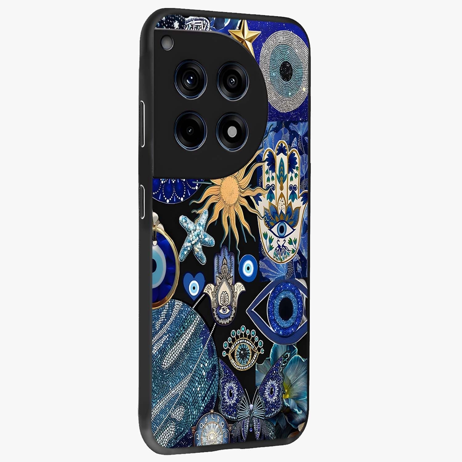 Evil Eye Charm Mix Glass Case for 1+12R side perspective highlighting intricate charm detailing and smooth build