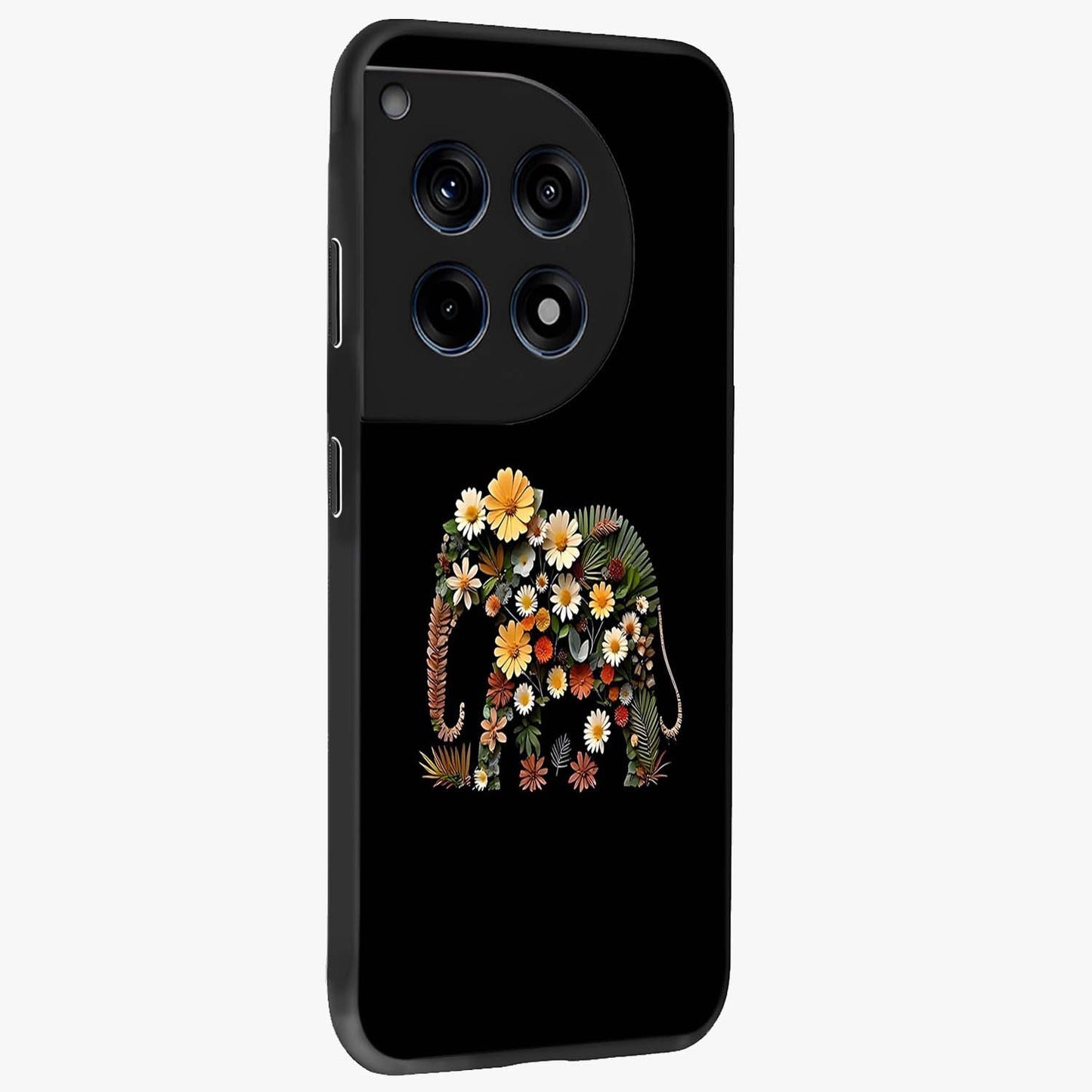 Floral Elephant Glass Case for 1+12R side perspective highlighting intricate artwork and smooth premium build