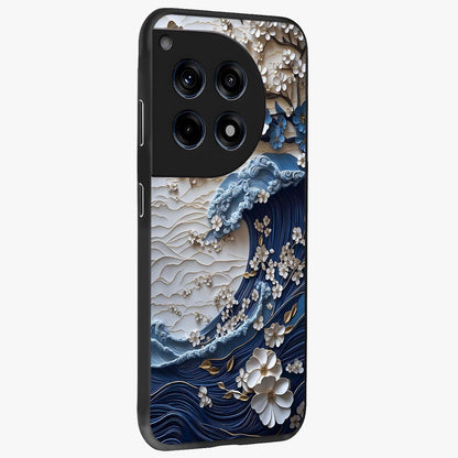 Floral Wave Origami Glass Case for 1+12R side perspective highlighting sharp origami textures and sleek premium edges