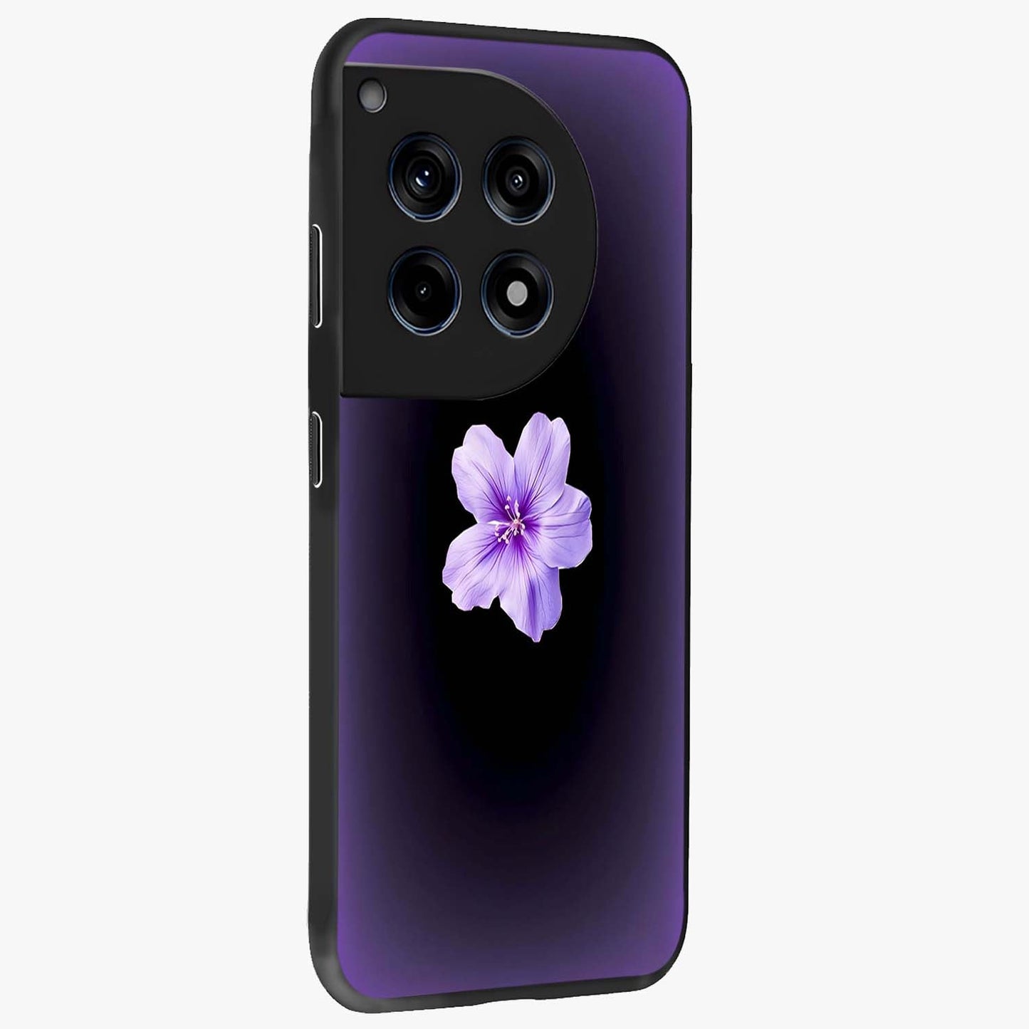 Flower on Soft Violet Gradient Glass Case for 1+12R side perspective highlighting delicate bloom detailing and smooth edges