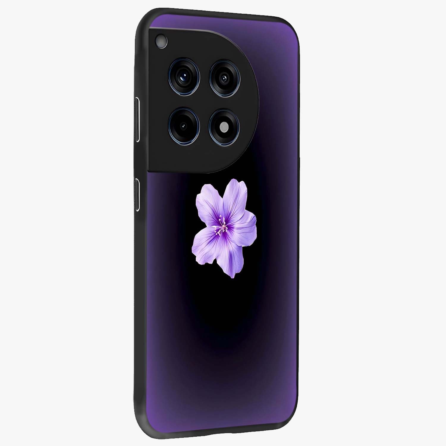 Flower on Soft Violet Gradient Glass Case for 1+12R side perspective highlighting delicate bloom detailing and smooth edges