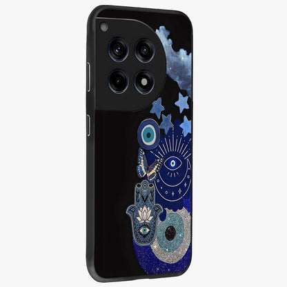 Galactic Charm Cluster Glass Case for 1+12R side perspective highlighting glowing textures and premium edge finish