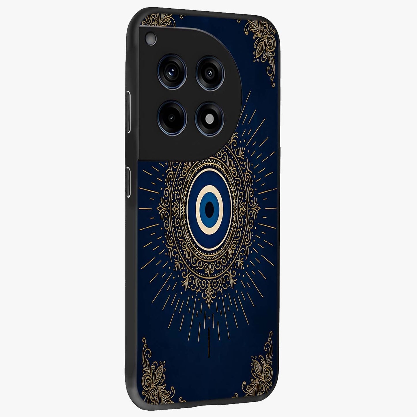 Golden Heart Glow Glass Case for 1+12R side perspective highlighting smooth heart detailing and premium edges