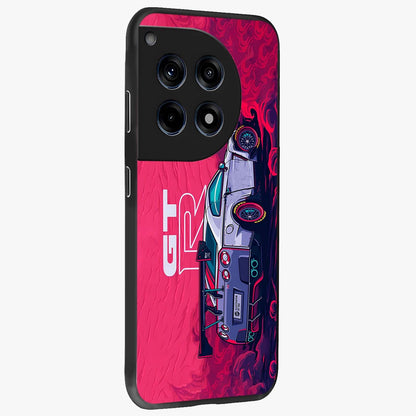 Gt R Car Pattern Glass Case for 1+12R side perspective highlighting dynamic automotive textures and sleek edges