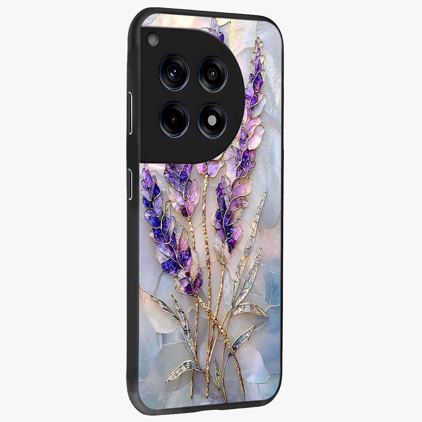 Lavender Dream Glow Glass Case for 1+12R side perspective highlighting vibrant textures and smooth premium build