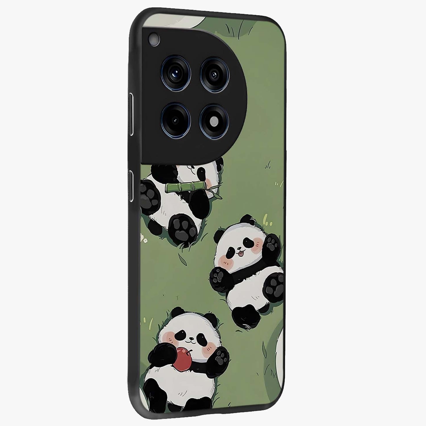 Lazy Panda Picnic Glass Case for 1+12R side perspective highlighting cute illustration textures and smooth premium build