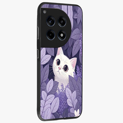 Lilac Hide Peek Cat Glass Case for 1+12R side perspective highlighting charming feline textures and smooth edges