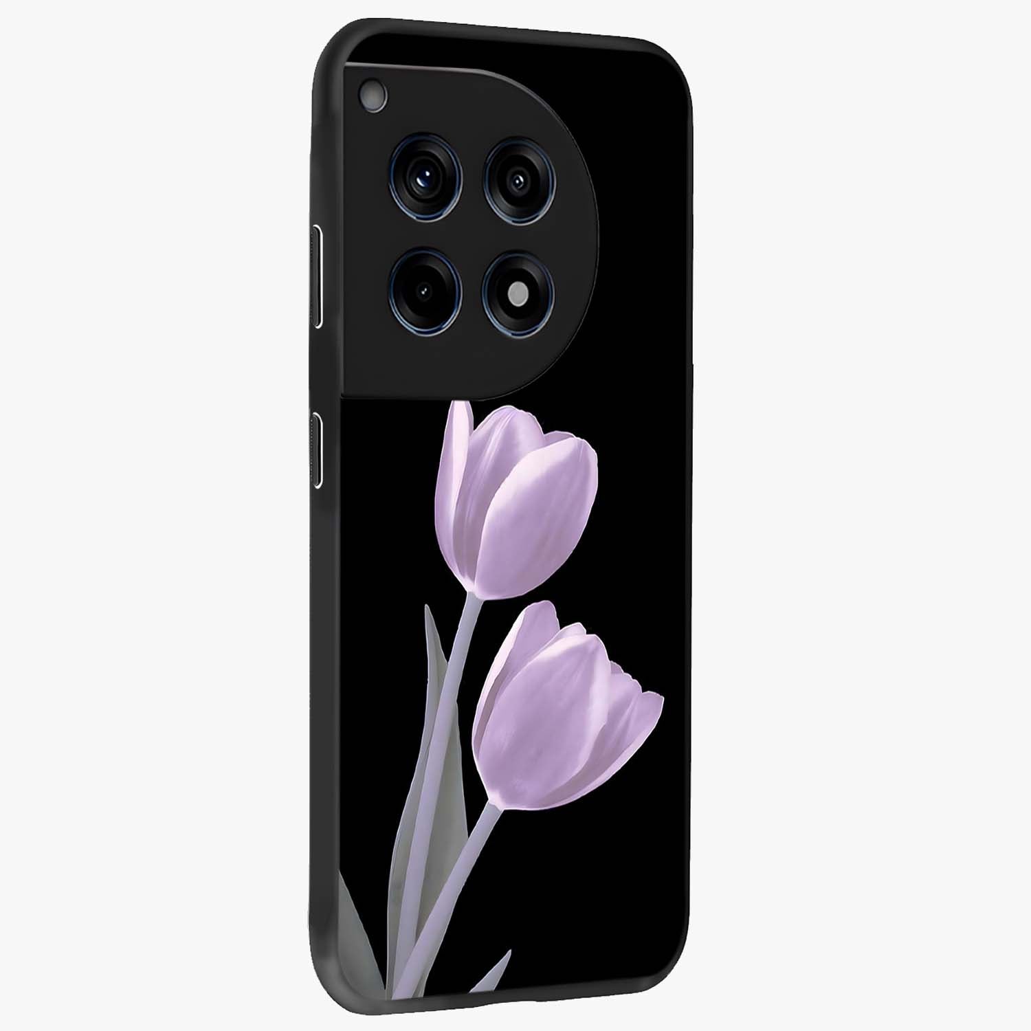 Lilac Tulip Flowers Glass Case for 1+12R side perspective highlighting refined floral textures and premium edges