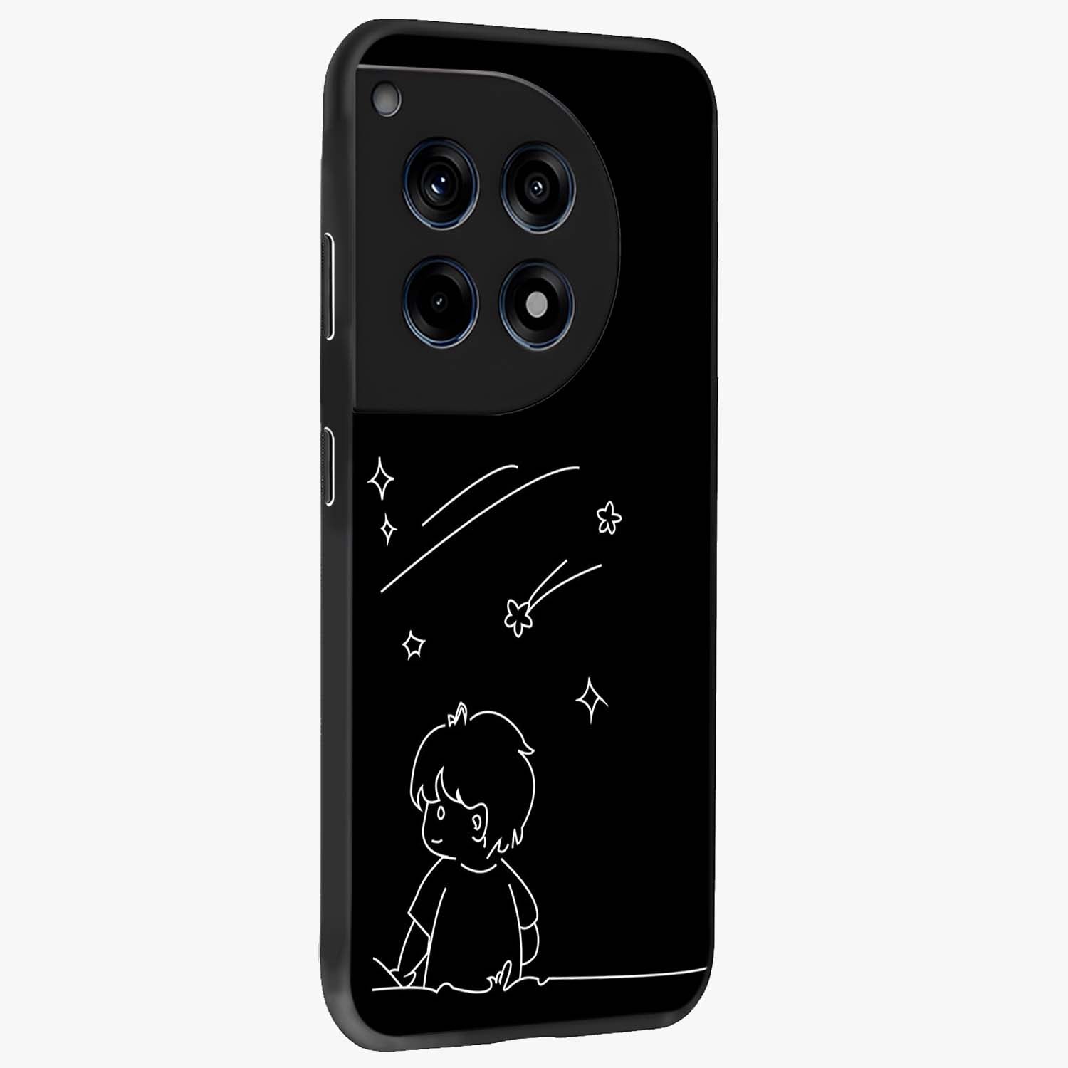 Line Art Boy With Shooting Stars Glass Case for 1+12R side perspective highlighting delicate line textures and smooth edges