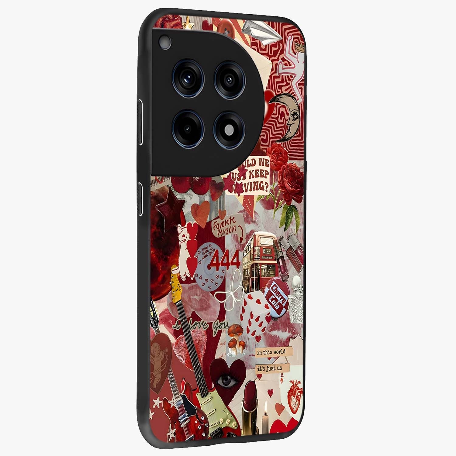 Lover’S Red Chaos Glass Case for 1+12R side perspective highlighting edgy detailing and premium build