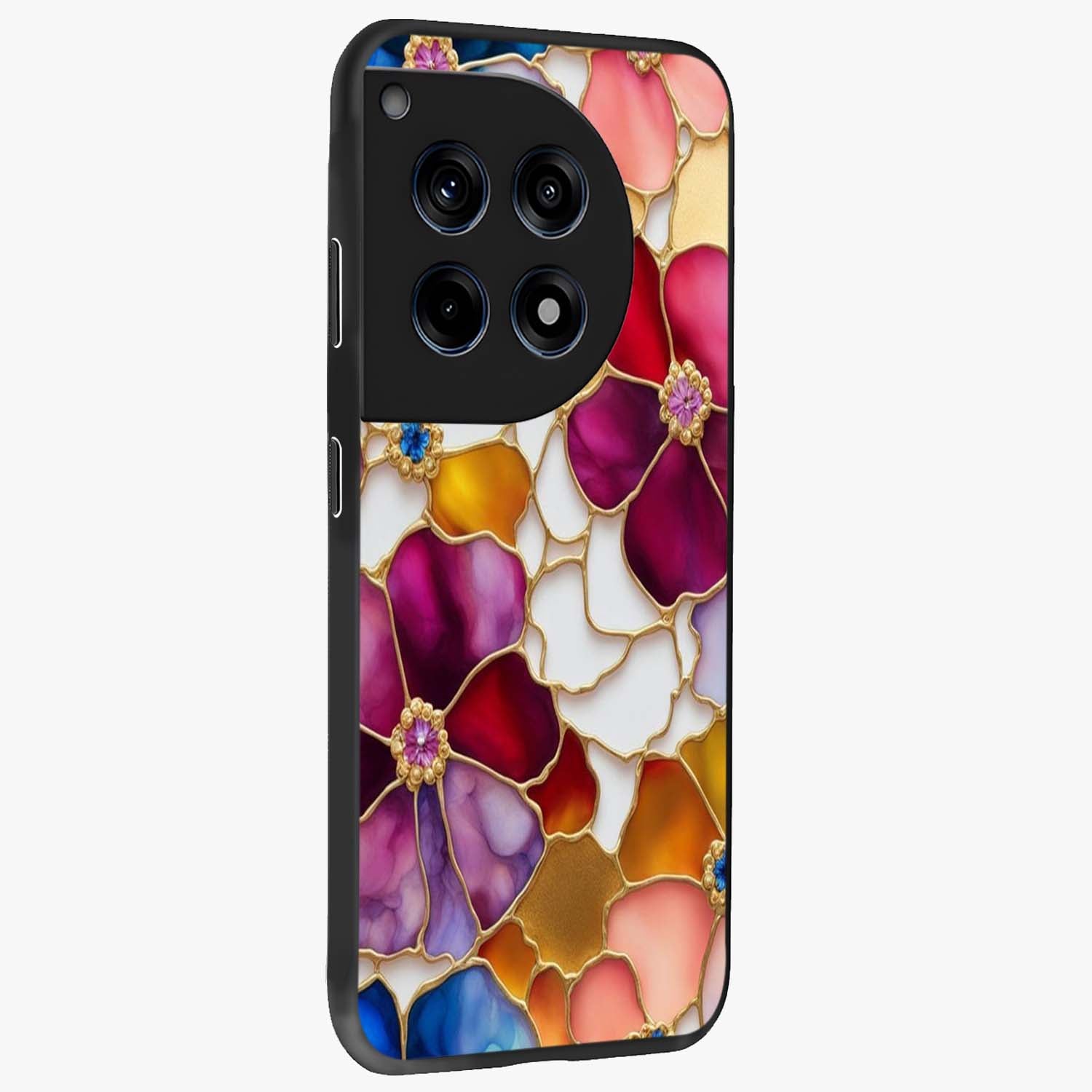 Marble Flower Pattern Glass Case for 1+12R side perspective highlighting elegant marble textures and sleek build