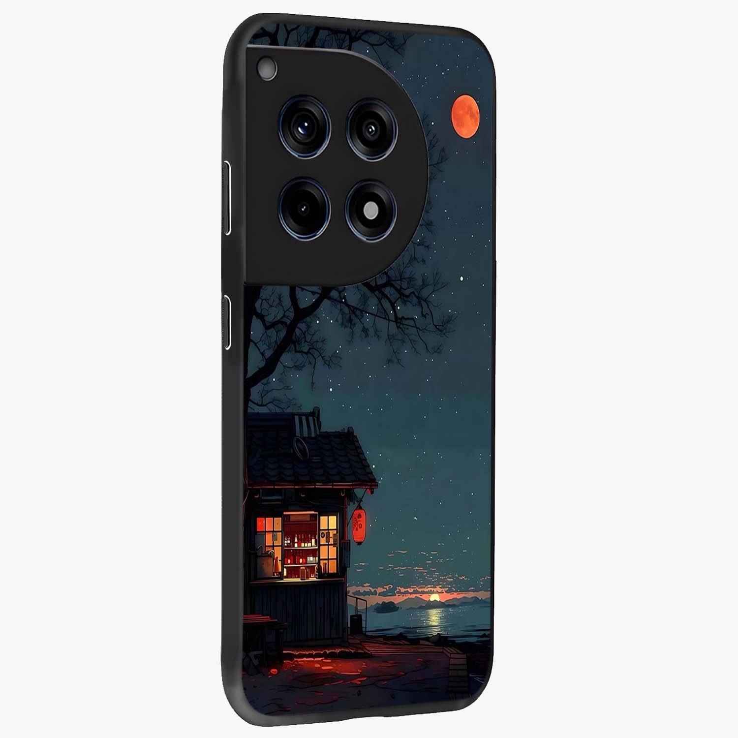 Midnight Lantern Glow Glass Case for 1+12R side perspective highlighting soft light textures and sleek build
