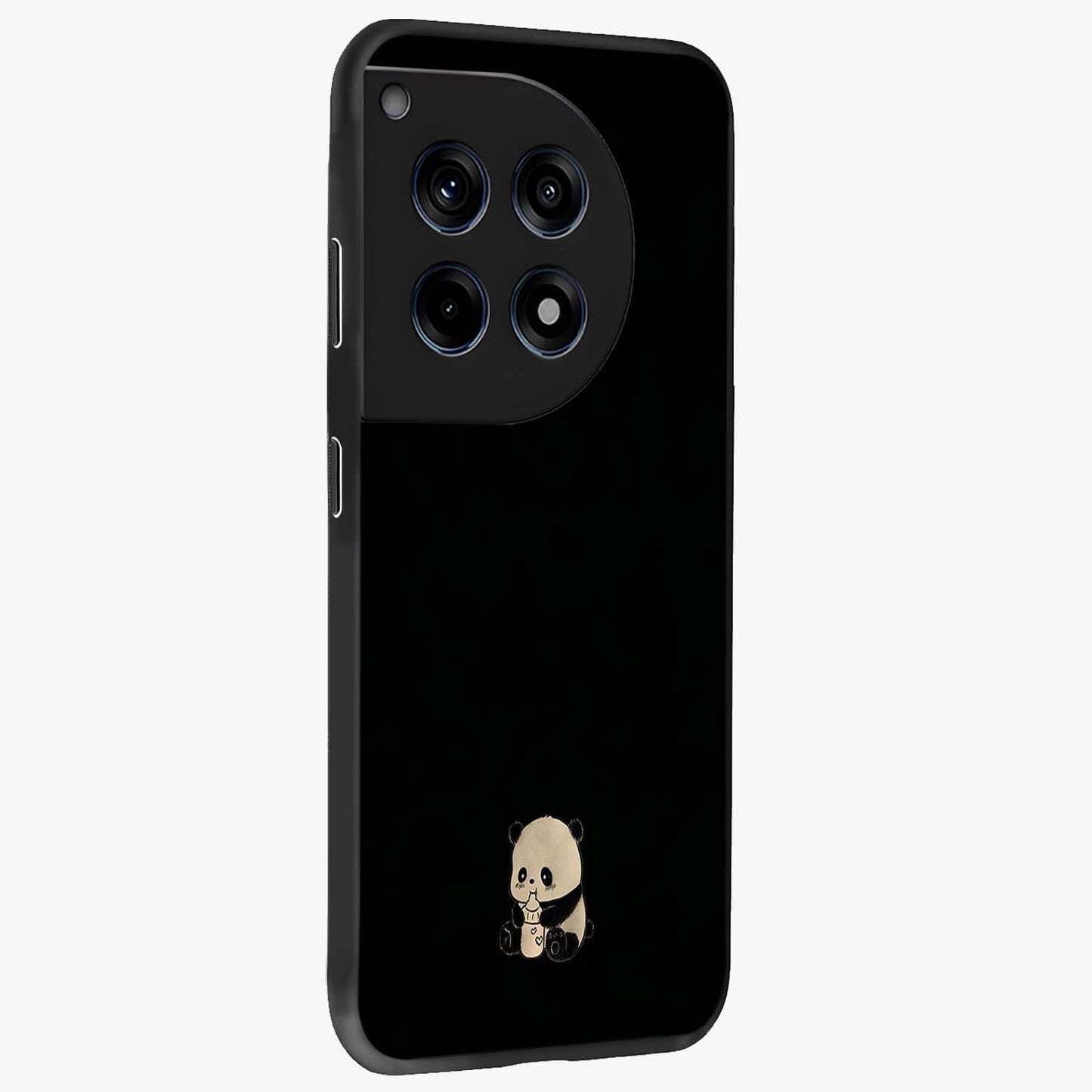 Midnight Panda Love Glass Case for 1+12R side perspective highlighting charming illustration details and premium build
