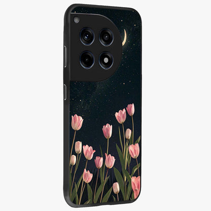 Midnight Tulip Whispers Vibe Glass Case for 1+12R side perspective highlighting graceful floral textures and premium edges