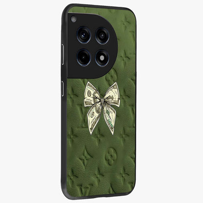 Money Bow Lv Glass Case for 1+12R side perspective highlighting stylish textures and sleek build